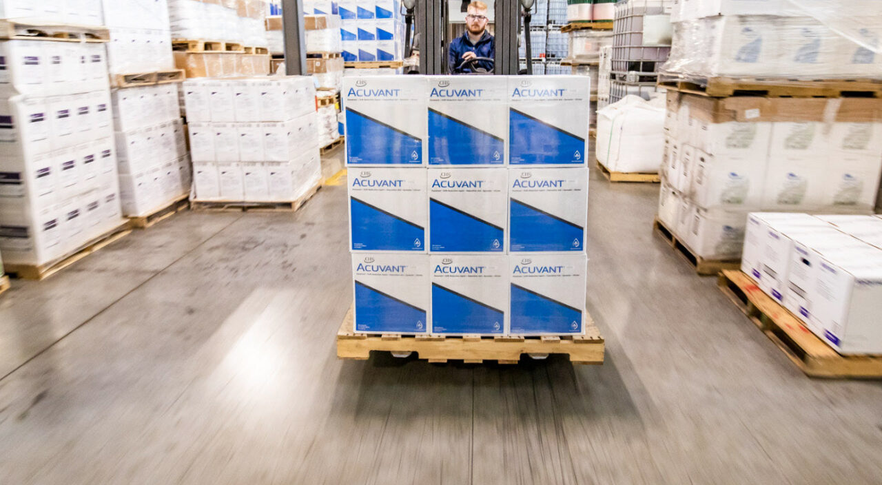 Pallet of Acuvant product in a warehouse